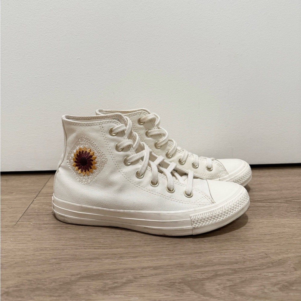 Converse Cream High-Top Sunflower Sneakers